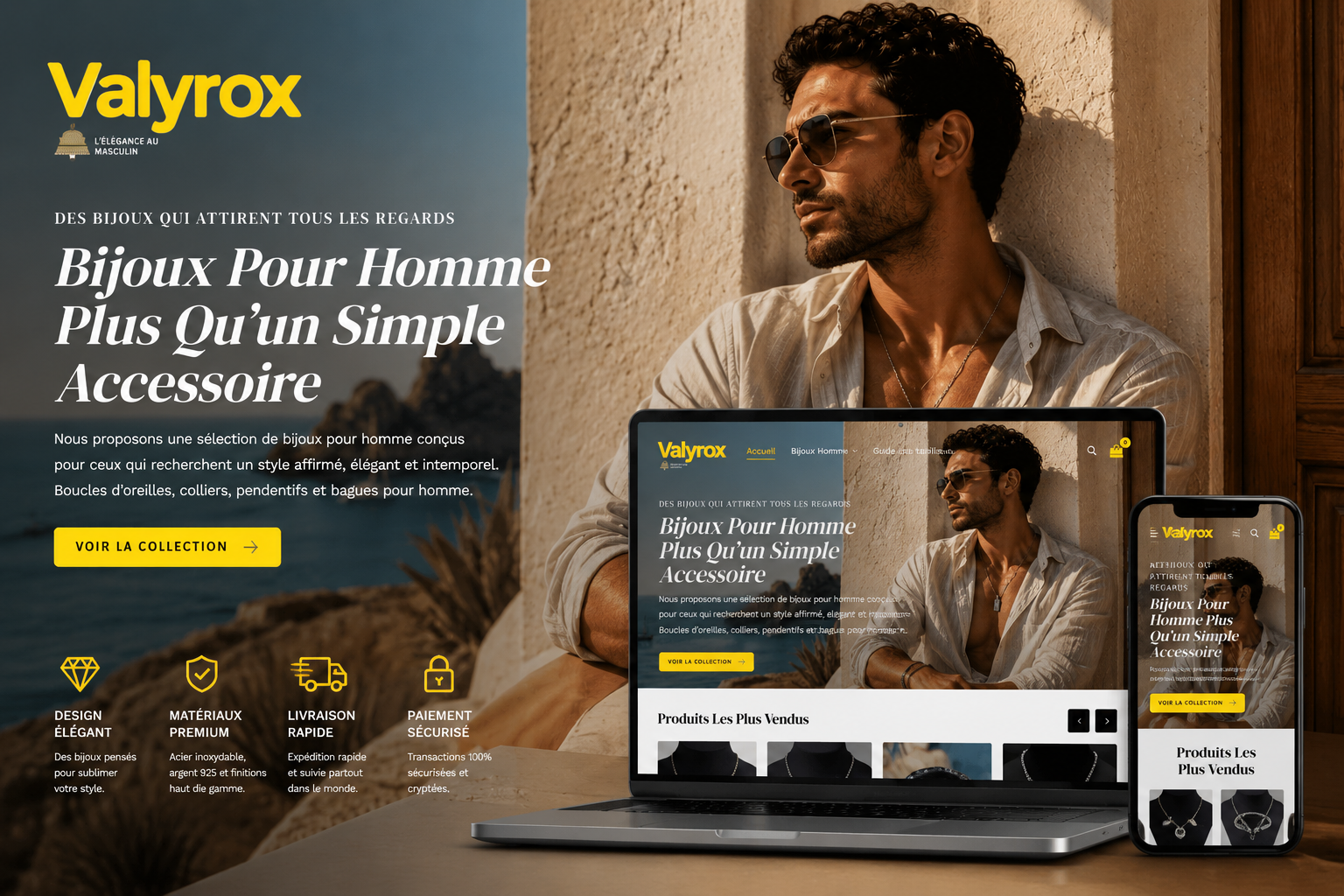 Aperçu du projet e-commerce Valyrox pour une boutique de bijoux pour homme