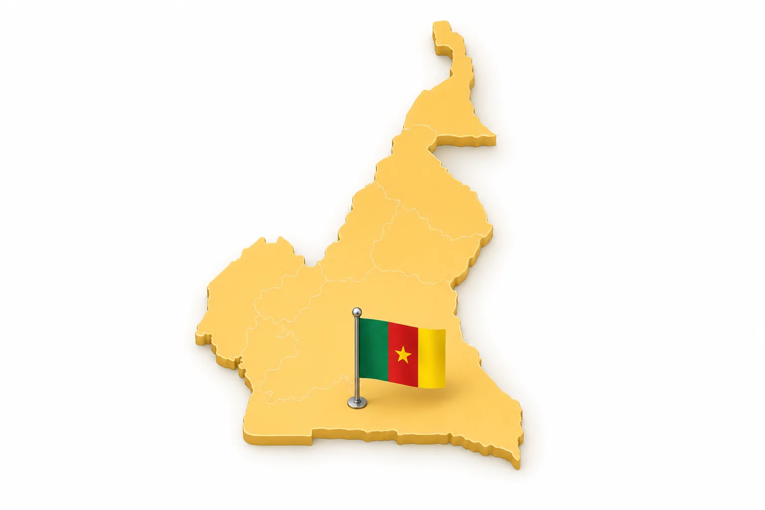 Carte dorée du Cameroun avec son drapeau.
