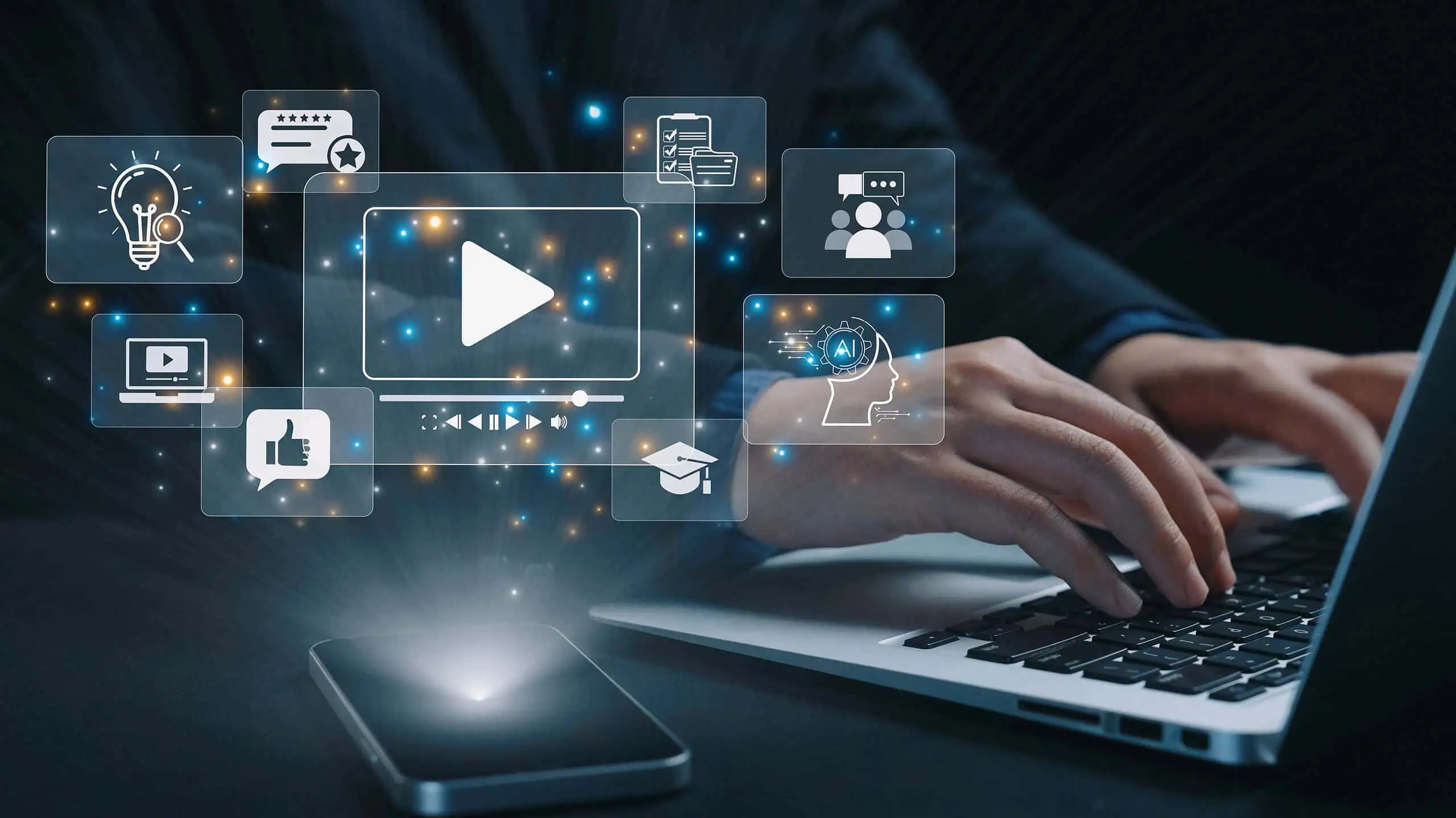 Interface vidéo digitale illustrant les vidéos courtes et micro-contenus pour le marketing B2B